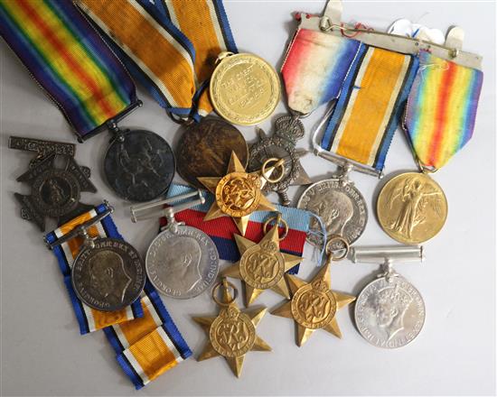 Assorted medals including a WWI trio to Pte C W Woodage 16745 Grenadier Guards, WM and Victory